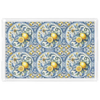 Italian Amalfi blue white tiles lemons Acrylic Tray