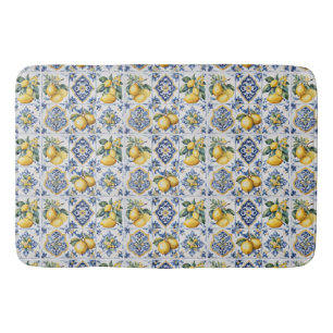 Italian Amalfi blue white tiles lemons Bath Mat