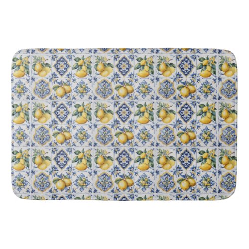 Italian Amalfi blue white tiles lemons Bath Mat