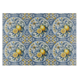 Italian Amalfi blue white tiles lemons Cutting Board
