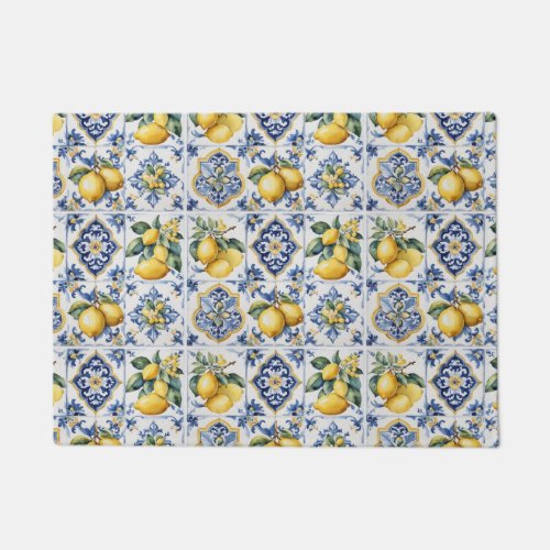 Italian Amalfi blue white tiles lemons Doormat