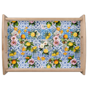Italian Amalfi blue white tiles lemons oranges Serving Tray