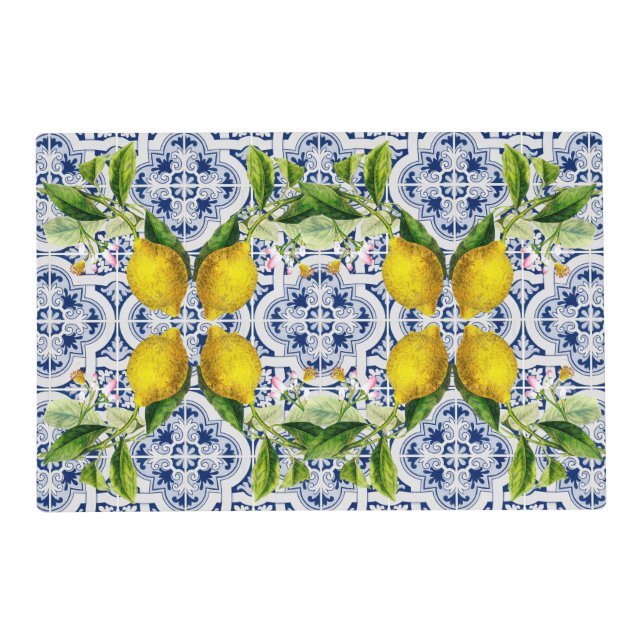 Italian Amalfi blue white tiles lemons Placemat (Front)