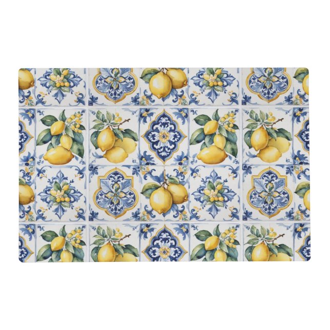 Italian Amalfi blue white tiles lemons Placemat (Front)