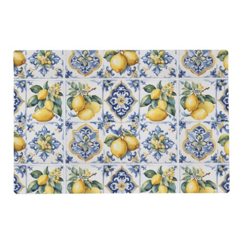 Italian Amalfi blue white tiles lemons Placemat