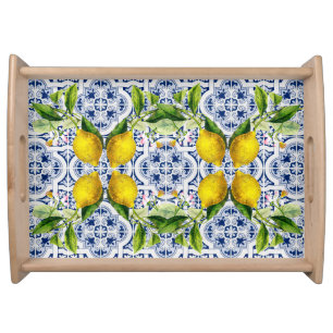 Italian Amalfi blue white tiles lemons Serving Tray