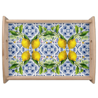 Italian Amalfi blue white tiles lemons Serving Tray