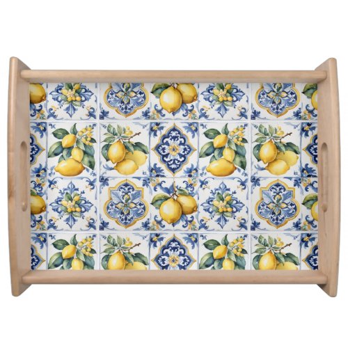 Italian Amalfi blue white tiles lemons Serving Tray
