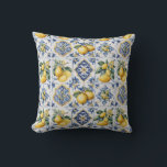 Italian Amalfi blue white tiles lemons Throw Pillow<br><div class="desc">Italy beautiful coast of Amalfi,   lemon,  floral blue and white italian tiles for your pillow</div>