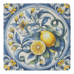 Italian Amalfi blue white tiles lemons Trivet