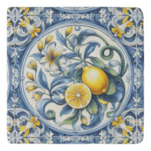 Italian Amalfi blue white tiles lemons Trivet
