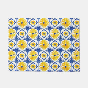 Italian Amalfi blue white yellow tiles Doormat