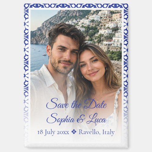 Italian Amalfi Coast Blue Tile Photo Save the Date Magnet