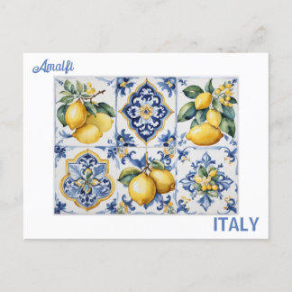 Italian Amalfi Coast blue white tiles lemons Postcard