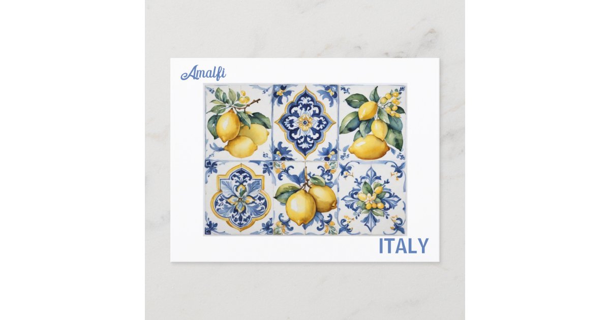 Italian Amalfi Coast blue white tiles lemons  Postcard