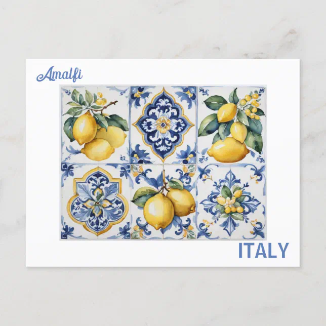 Italian Amalfi Coast blue white tiles lemons  Postcard