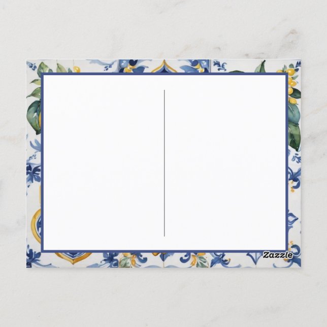 Italian Amalfi Coast blue white tiles lemons  Postcard