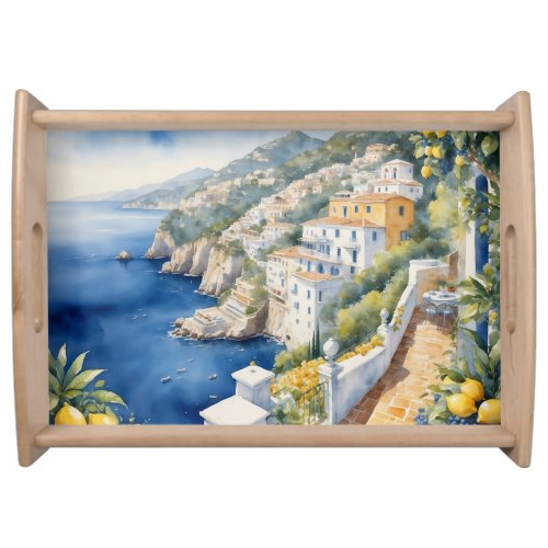 Italian Amalfi Coast Blue White Tiles Lemons Serving Tray