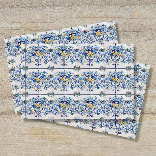 Italian Amalfi Coast Tile Blue and White Decoupage Tissue Paper