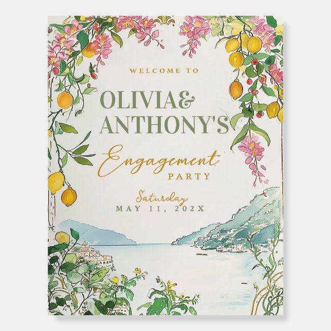 Italian Amalfi Coast Wedding Welcome Sign Lemon (Front)