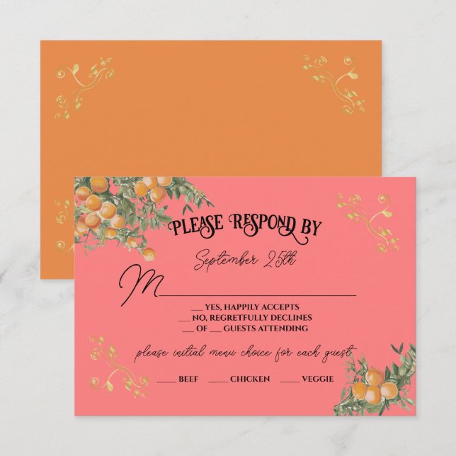 Italian Amalfi Coastal Oranges RSVP response Invitation (Front/Back)