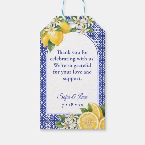 Italian Amalfi Lemon Blue Tile Wedding Favor Tag
