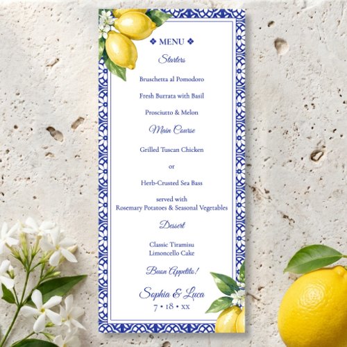 Italian Amalfi Lemon Blue Tile Wedding Menu