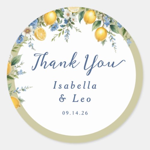 Italian Amalfi Lemon Citrus Mediterranean Wedding Classic Round Sticker