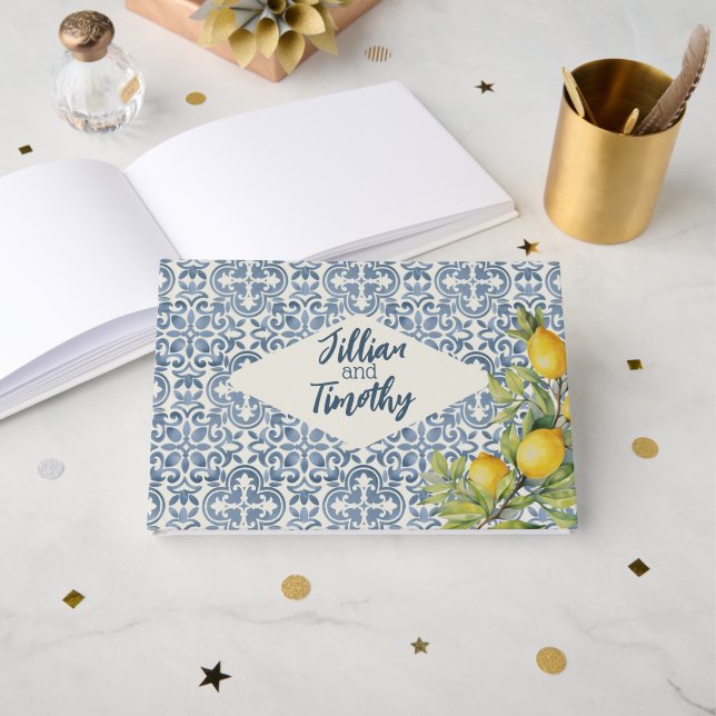 Italian Amalfi Themed Wedding Foil Guest Book (Front Open)