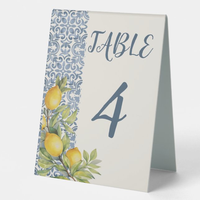 Italian Amalfi Themed Wedding Table Tent (Front)