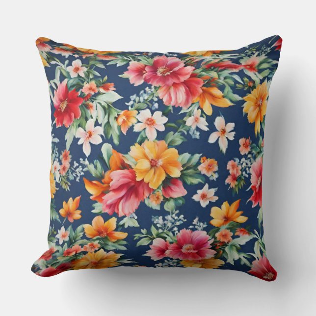 Italian Amazing Summer Bright Floral Pattern Throw Pillow (Front)