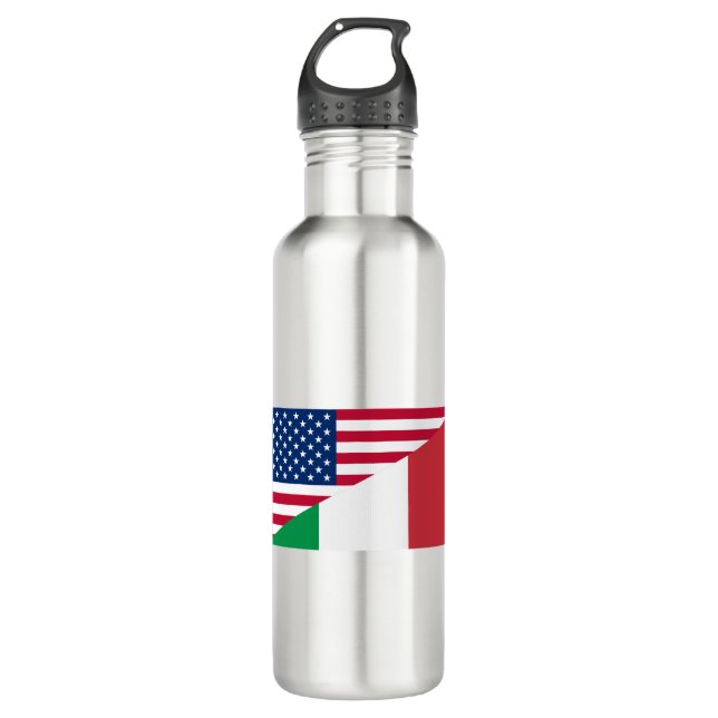 Italian American Pride US Italy Flag Stainless Steel Water Bottle (Front)