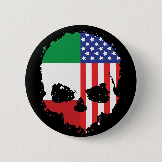 Italian-American Skull Design with Flags Button (Front)