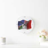 Italian-American Waving Flag Round Clock (Home)
