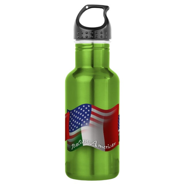 Italian-American Waving Flag Water Bottle (Front)