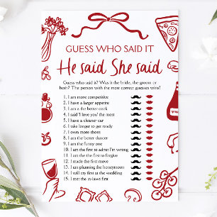 Italian Amore He Said She Said Bridal Shower Game Invitation