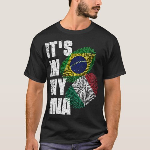 Italian And Brazilian Mix DNA Heritage Flag T_Shirt
