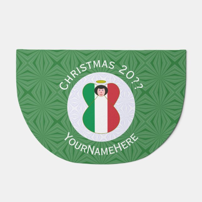 Italian Angel Christmas Flag Personalized Doormat (Front)