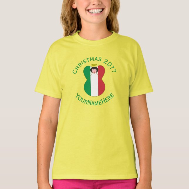 Italian Angel Christmas Flag Personalized Girl's T-Shirt (Front)