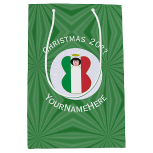 Italian Angel Christmas Flag Personalized  Medium Gift Bag
