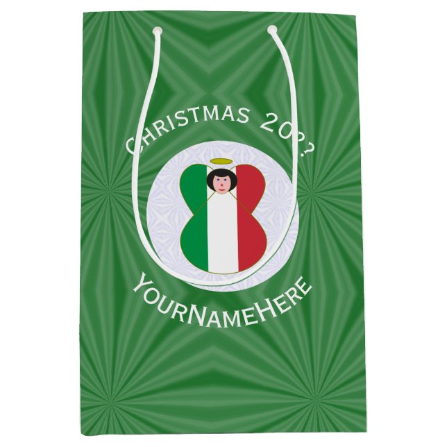 Italian Angel Christmas Flag Personalized  Medium Gift Bag (Front)
