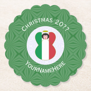 Italian Angel Christmas Flag Personalized  Paper Coaster