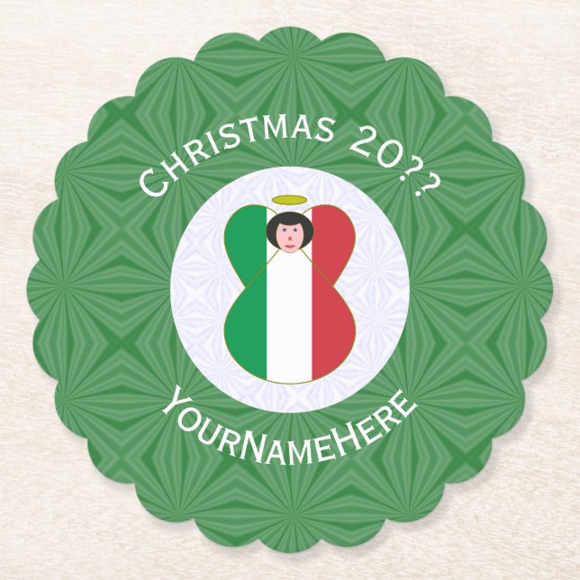 Italian Angel Christmas Flag Personalized  Paper Coaster (Front)