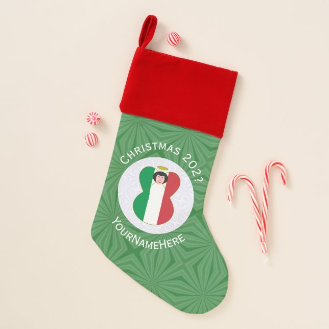 Italian Angel Christmas Flag Personalized  Stocking (Front)