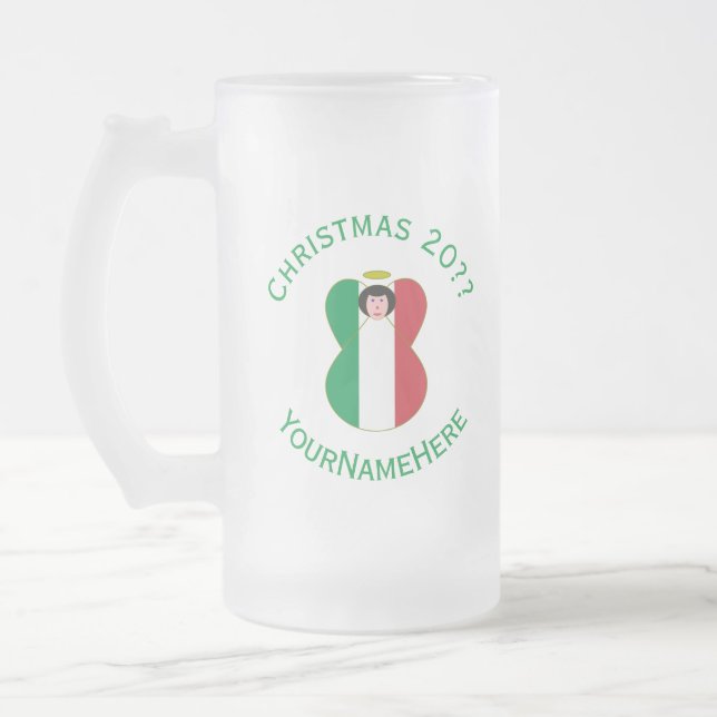 Italian Angel Flag for Christmas Frosted Glass Beer Mug (Left)