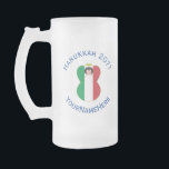 Italian Angel Flag for Hanukkah Frosted Glass Beer Mug<br><div class="desc">Frosted glass beer mug shows an angel wearing the flag of Italy for holiday decorating or Hanukkah decor. The Italian Flag angel is found surrounded by text allowing you to add your own text or personalize with a name and the year. Lettering is blue. The flag, also known as il...</div>