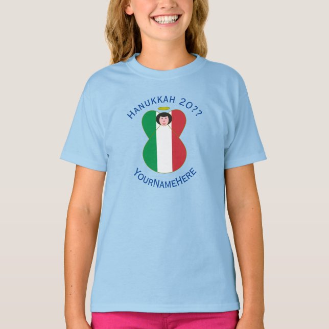 Italian Angel Hanukkah Flag Personalized Girl:s T-Shirt (Front)