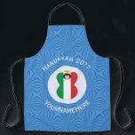 Italian Angel Hanukkah Flag Personalized Large Apron<br><div class="desc">An angel wears the flag of Italy on this large,  all-over printed apron for holiday or Hanukkah. The Italian Hanukkah angel is found inside a white,  fractal circle of squiggly squares. The background is blue squiggly squares. Add your own text or personalize with a name and the year.</div>