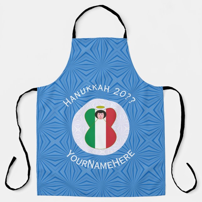 Italian Angel Hanukkah Flag Personalized Large Apron (Front)