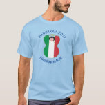 Italian Angel Hanukkah Flag Personalized Men's  T-Shirt<br><div class="desc">Short sleeve men's T-shirt for Hanukkah shows an angel dressed in the Italian flag. Above,  in blue letters,  add a holiday or occasion and a year in blue letters. Below,  also in blue letters,  is a place for a name. Great for holiday gift.</div>